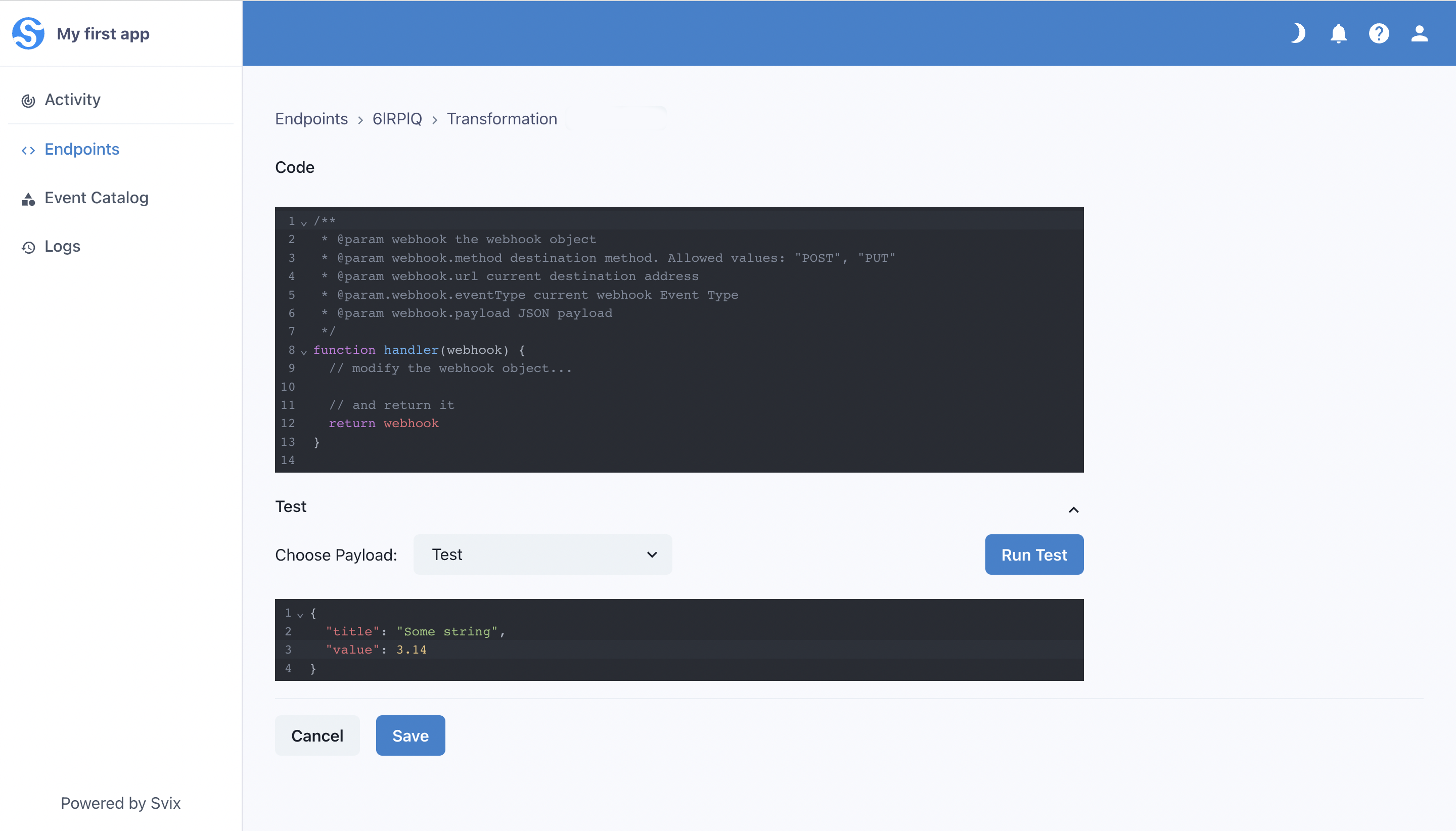 Editing an endpoint's Transformation